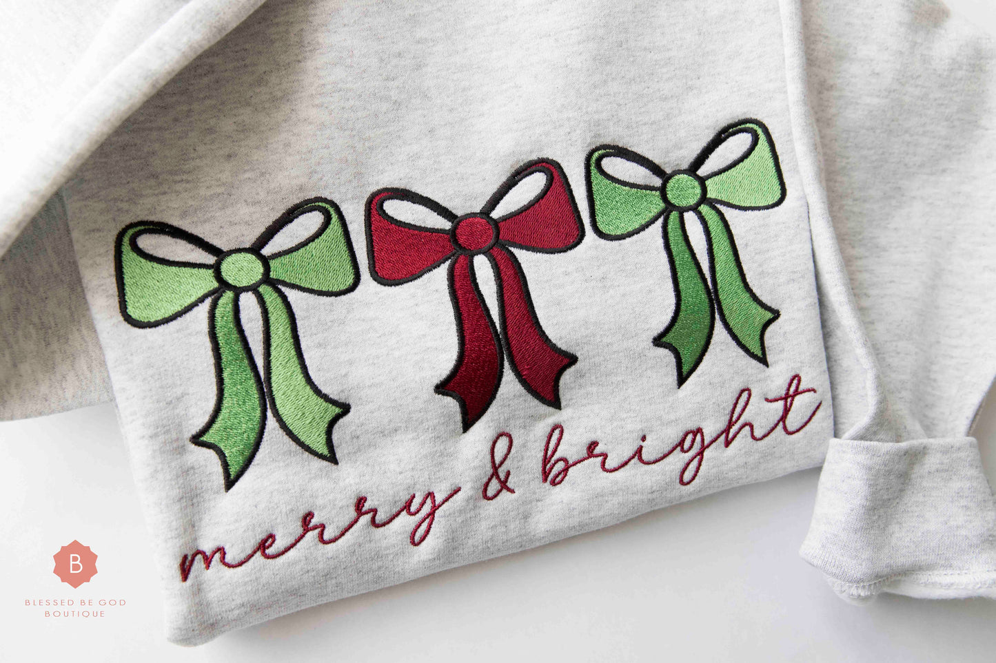 Merry and Bright Embroidered Catholic Sweatshirt