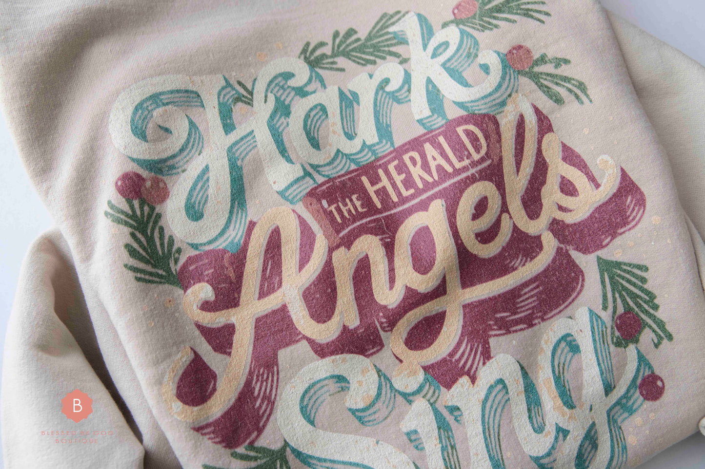 Hark the Herald Angels Sing Distressed Catholic Graphic Sweatshirt