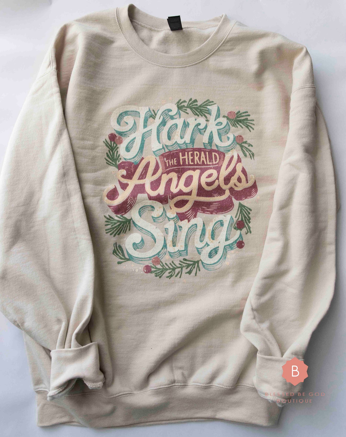 Hark the Herald Angels Sing Distressed Catholic Graphic Sweatshirt
