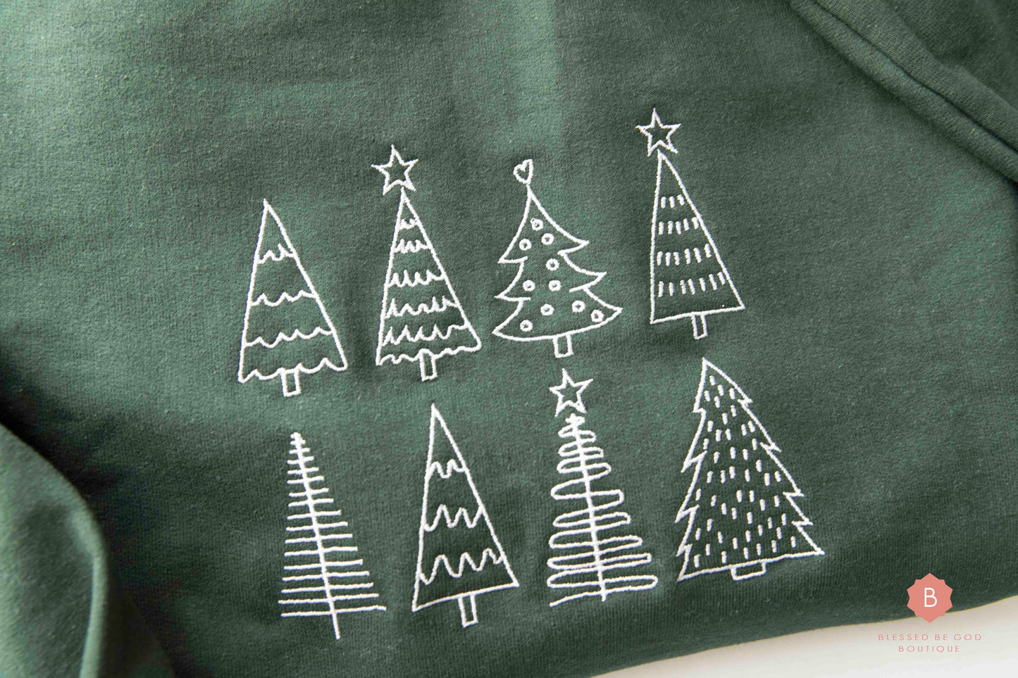 Christmas Sweatshirt with White Embroidered Trees