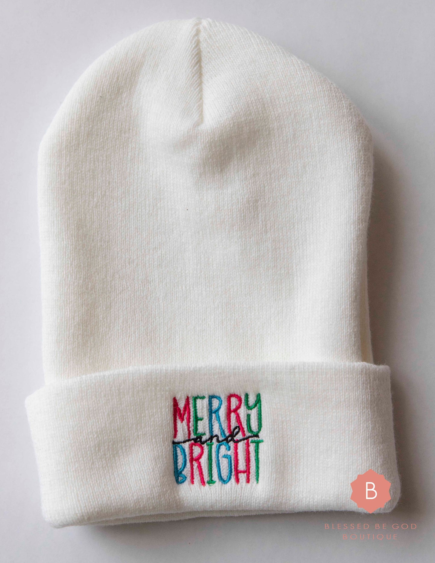 Merry and Bright Christmas Cuffed Beanie