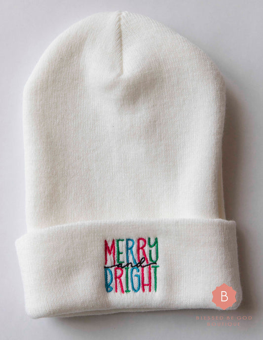 Merry and Bright Christmas Cuffed Beanie