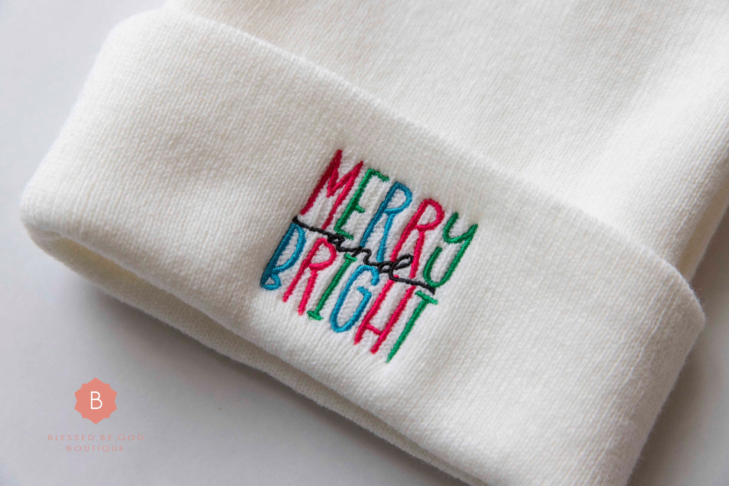 Merry and Bright Christmas Cuffed Beanie