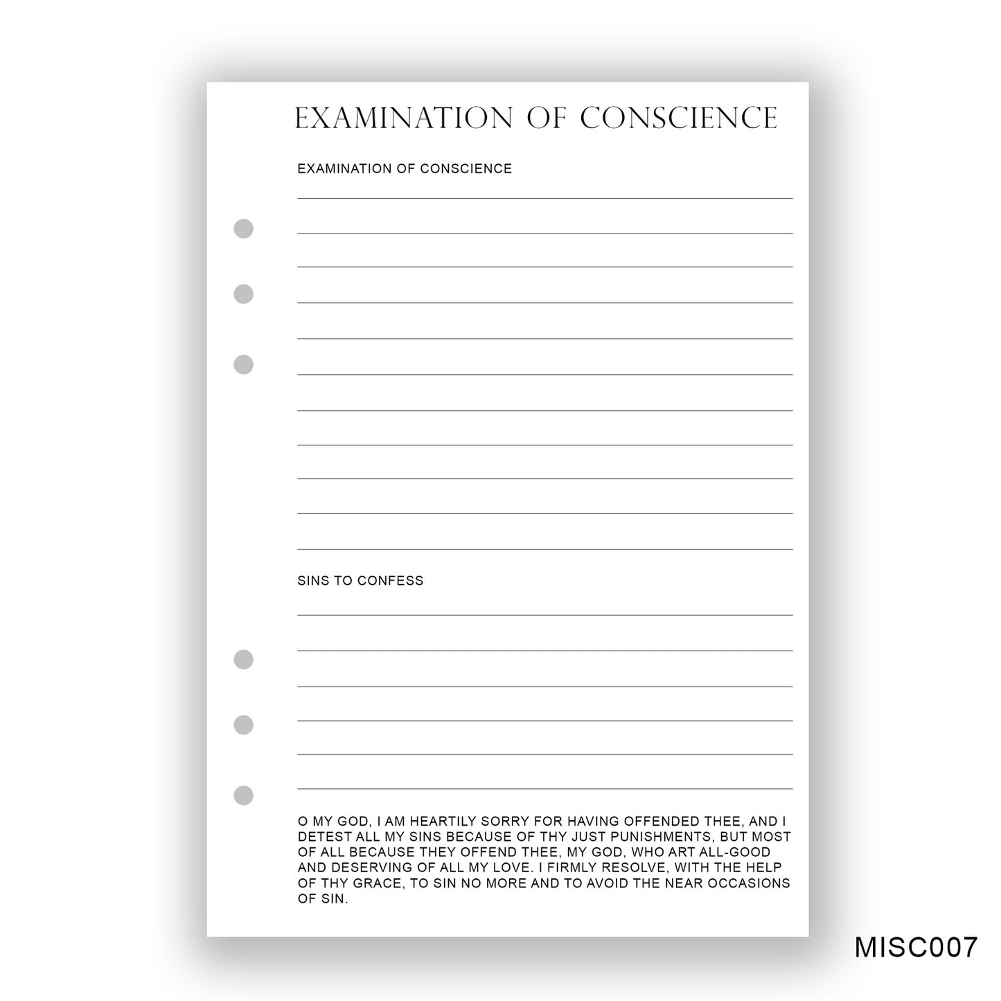 Examination of Conscience, Journaling Page