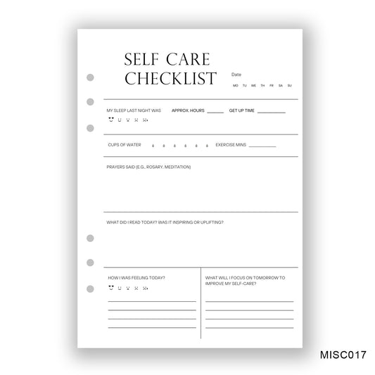 Self-Care Checklist, Journaling Page
