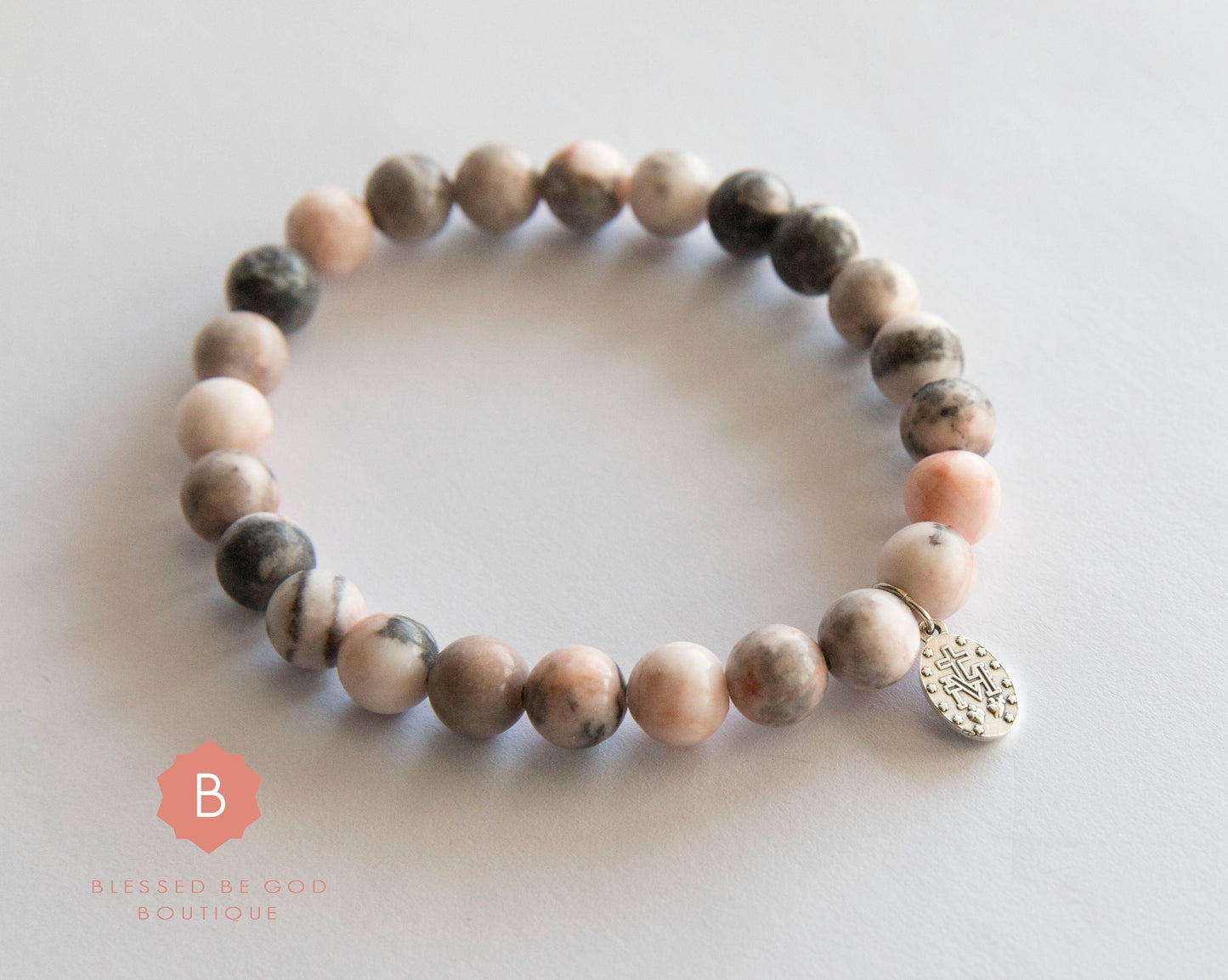 Catholic bracelet Miraculous Medal zebra jasper - bracelet