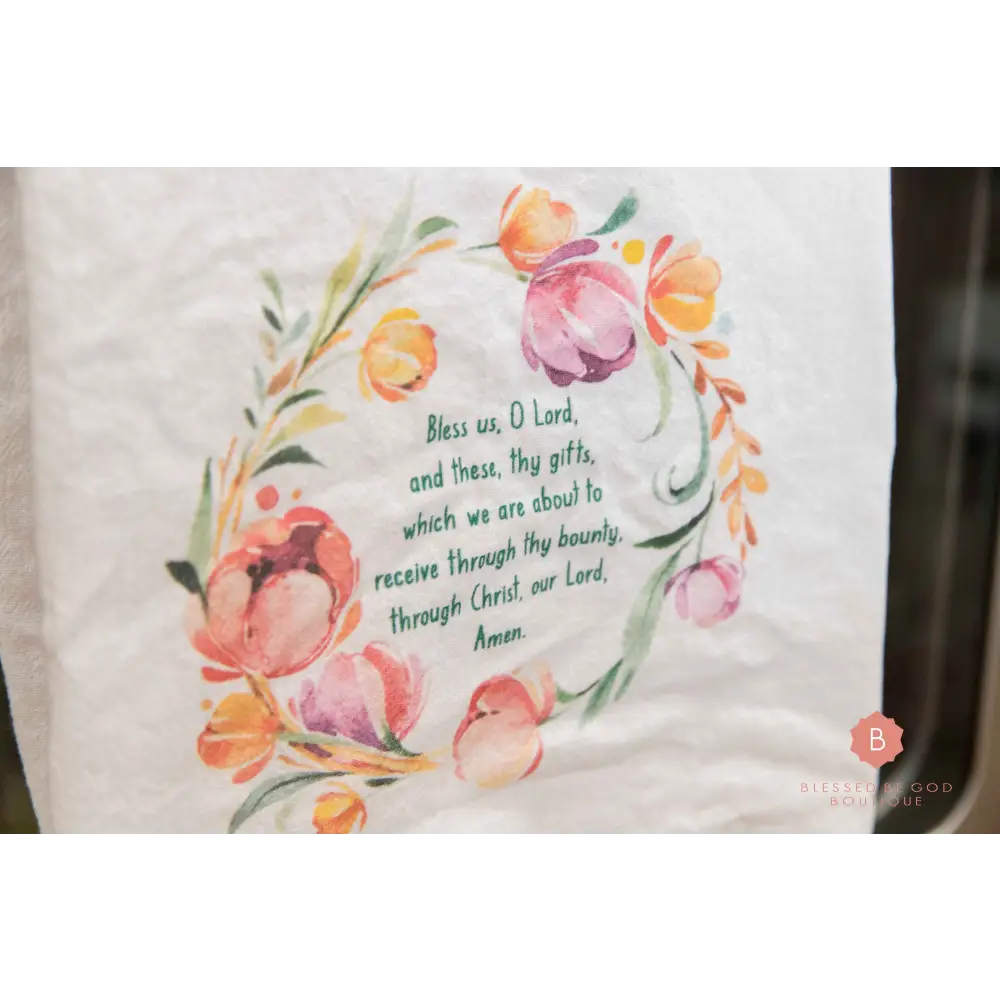 Catholic Dish Towel Catholic Prayer Before Meals Grace Before Meals - White / 28’’ × 28’’ - Home Decor