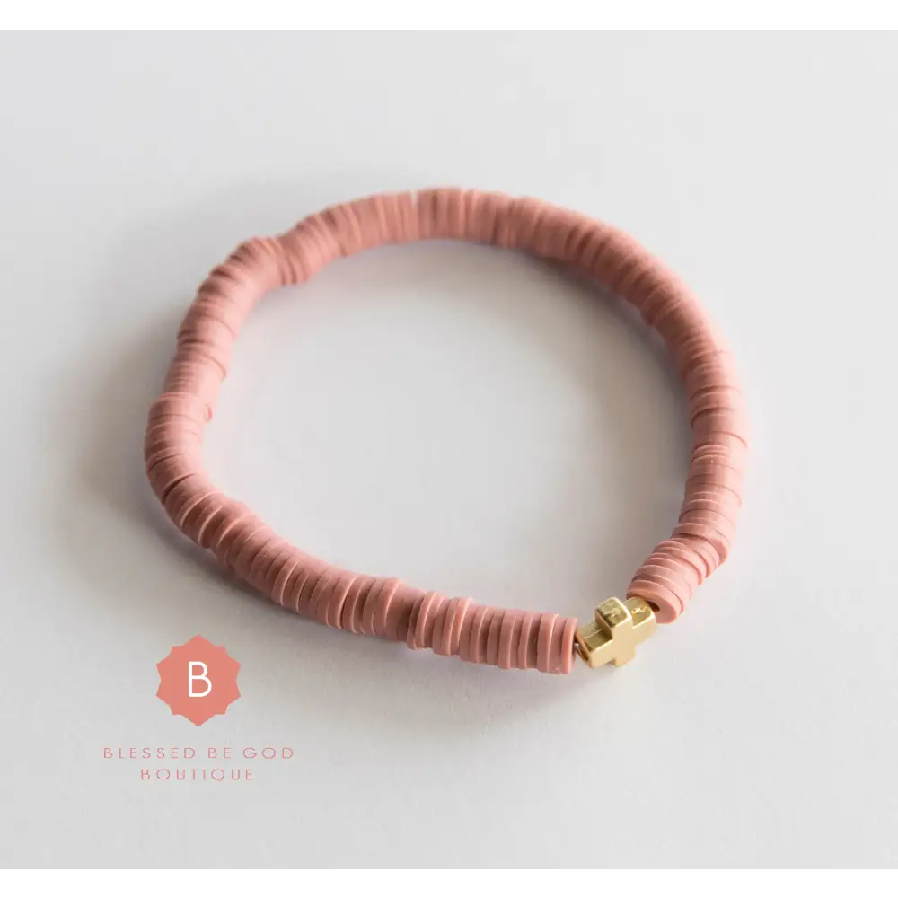 Catholic Heishi bracelet cross mauve - bracelet