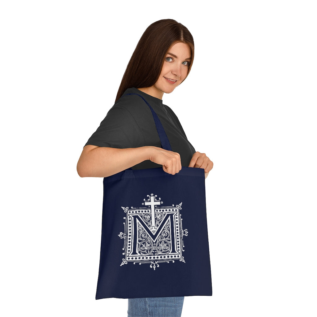 Marian Auspice Catholic Cotton Tote Bag - One size / Navy Blue - Bags