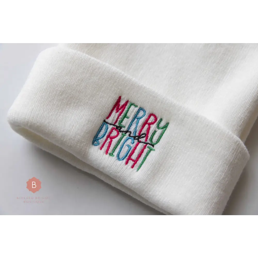 Merry and Bright Christmas Cuffed Beanie - beanie