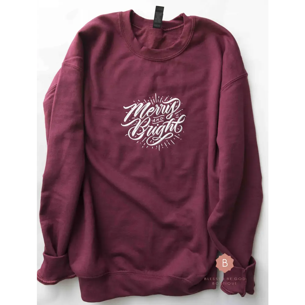 Merry and Bright Embroidered Catholic Christmas Sweatshirt - Sweatshirt