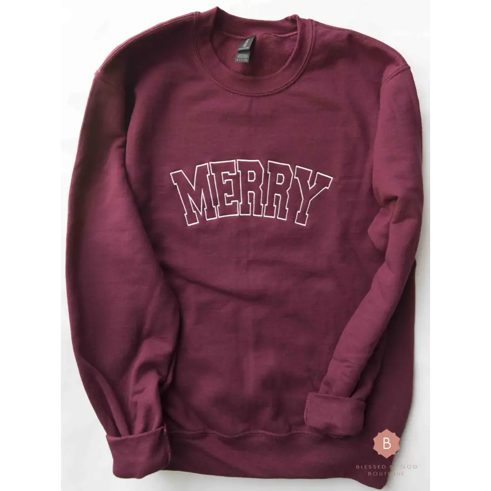 Merry Embroidered Christian Christmas Sweatshirt - Sweatshirt