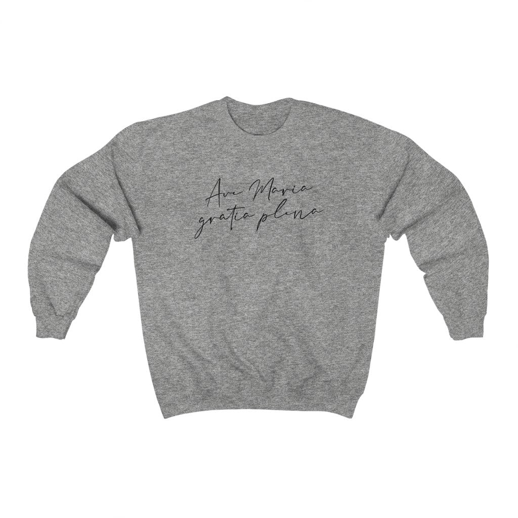 Ave Maria Catholic Sweatshirt, Grey, White, Pink