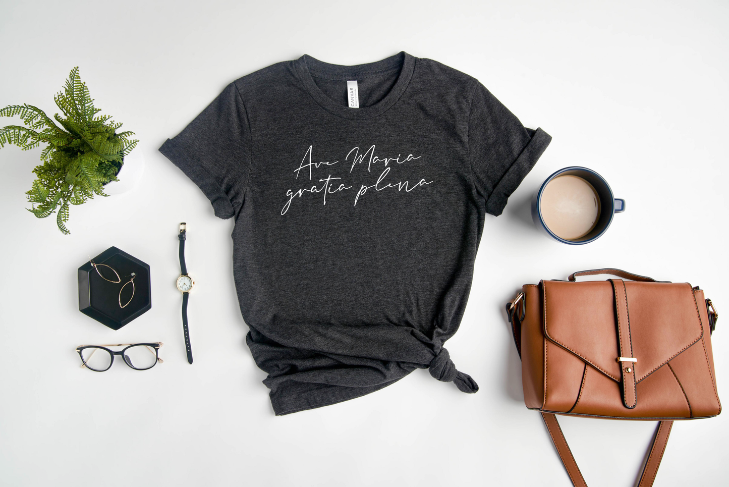 Ave Maria Catholic Women's tee, grey t-shirt