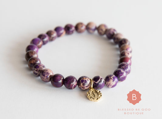 Catholic bracelet, Miraculous Medal, purple