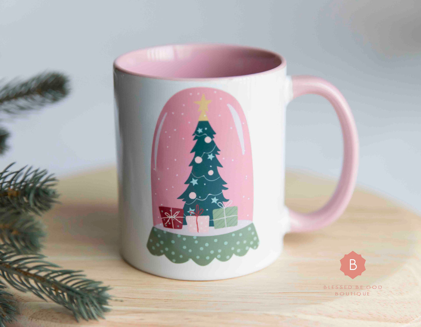 Catholic Christmas Mug, pink