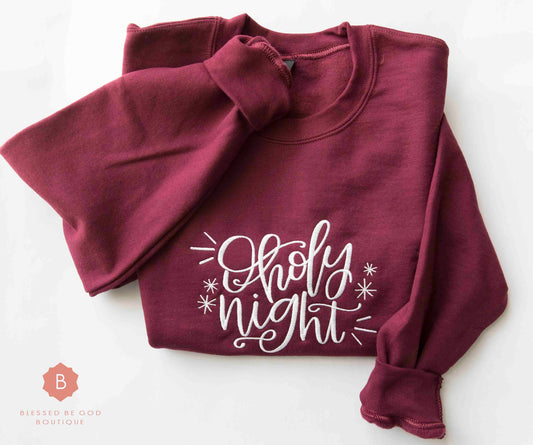 O Holy Night Embroidered Catholic Christmas Sweatshirt