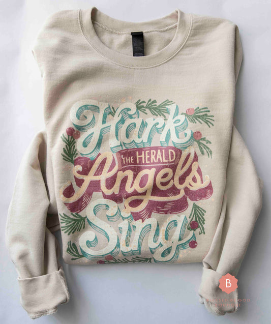 Hark the Herald Angels Sing Distressed Catholic Graphic Sweatshirt