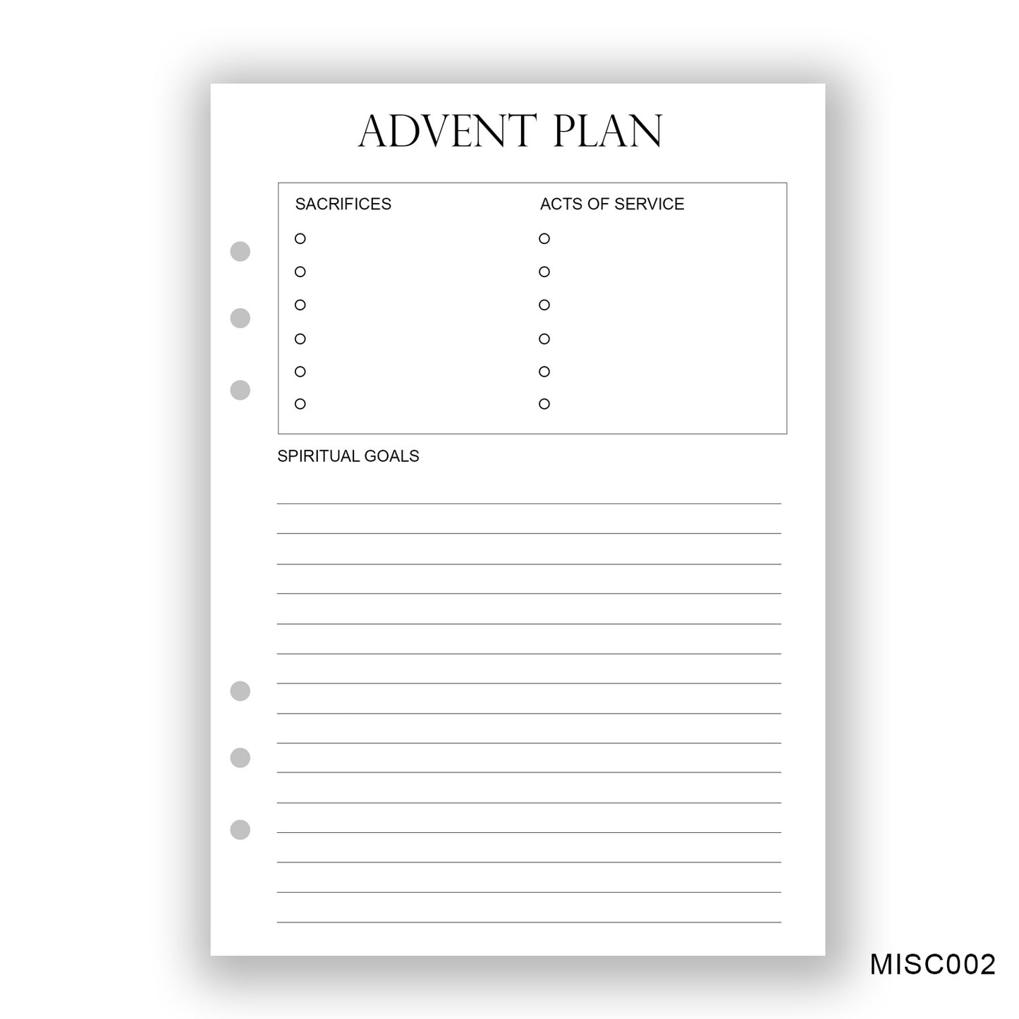 Advent Plan, Journaling Page