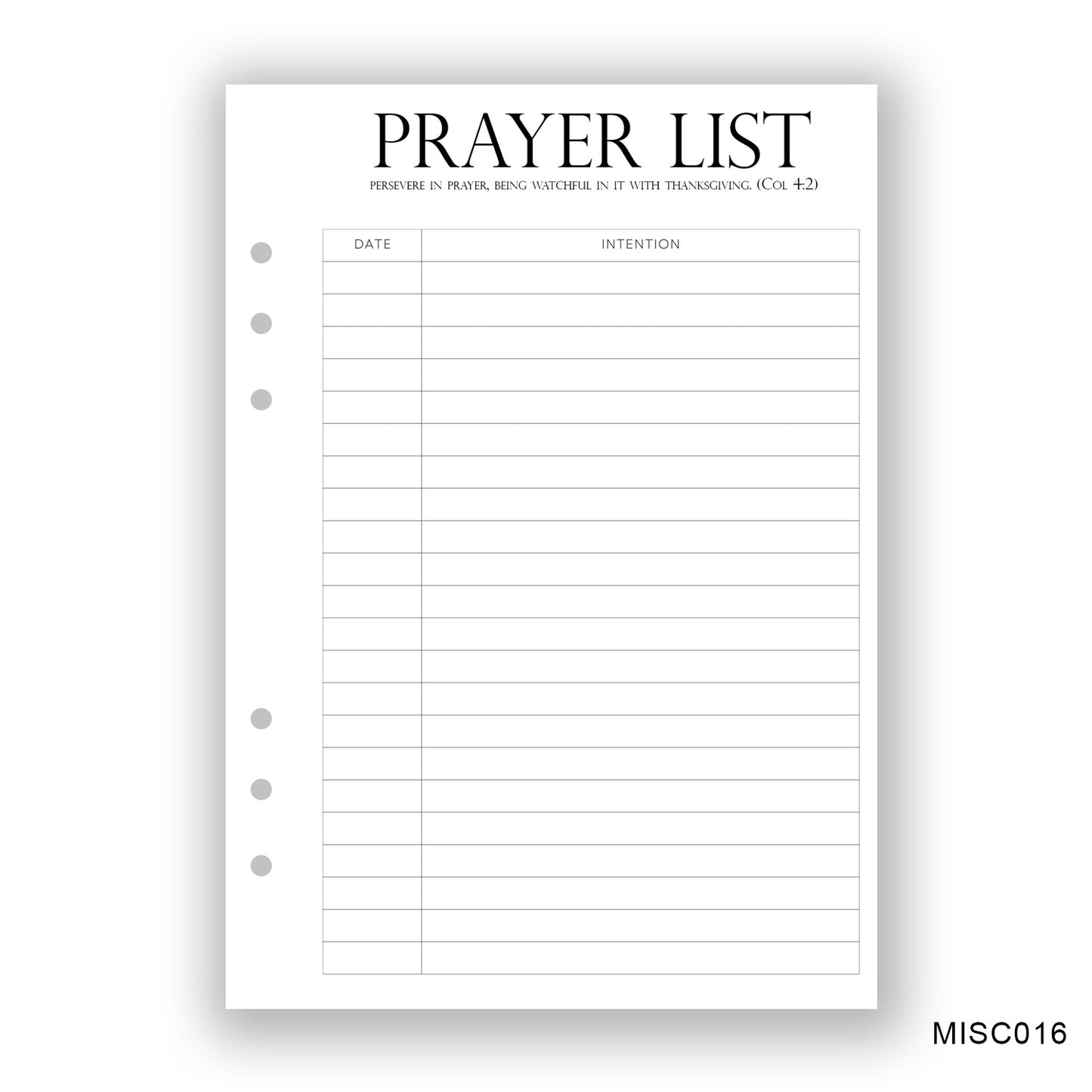 Prayer List 2, Journaling Page