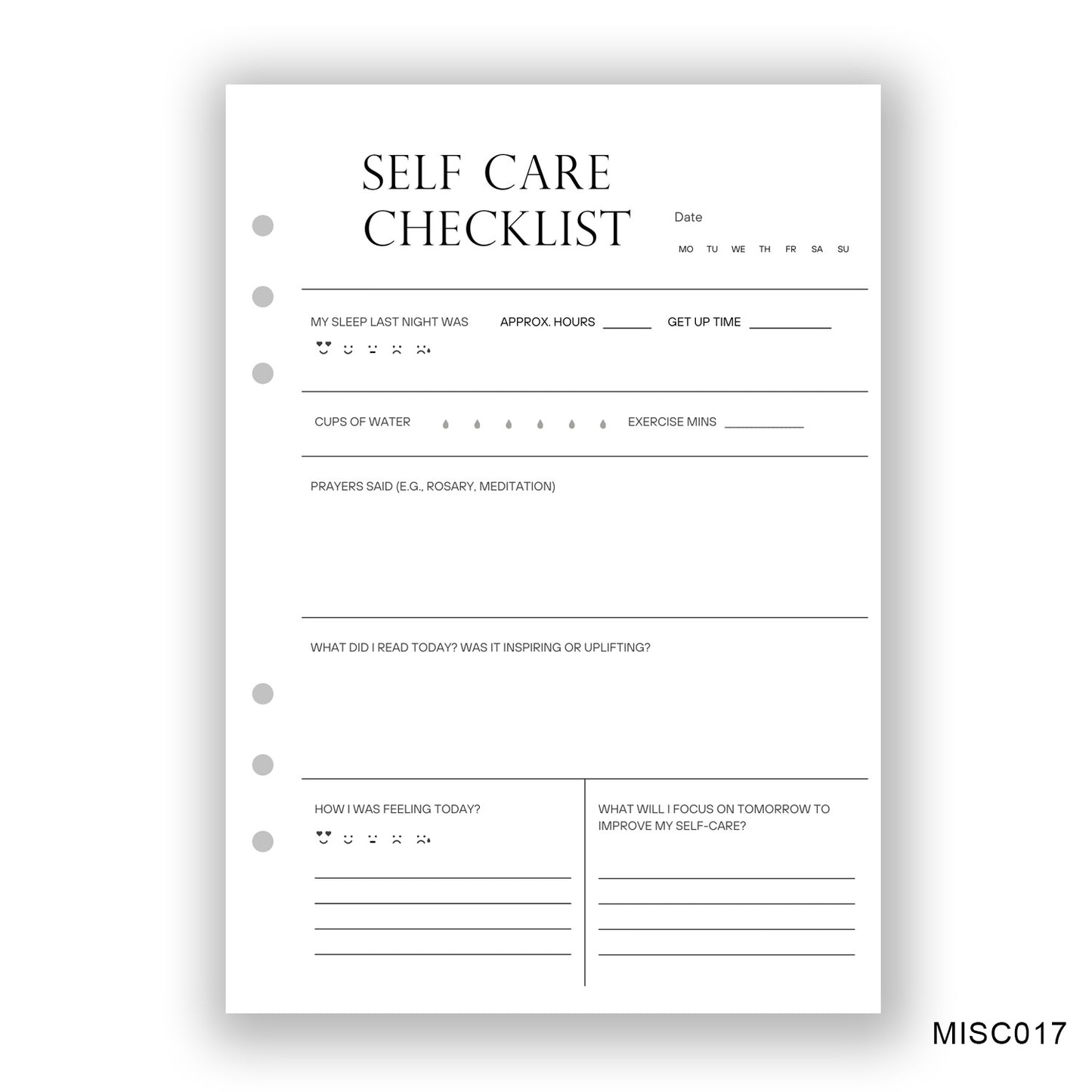 Self-Care Checklist, Journaling Page