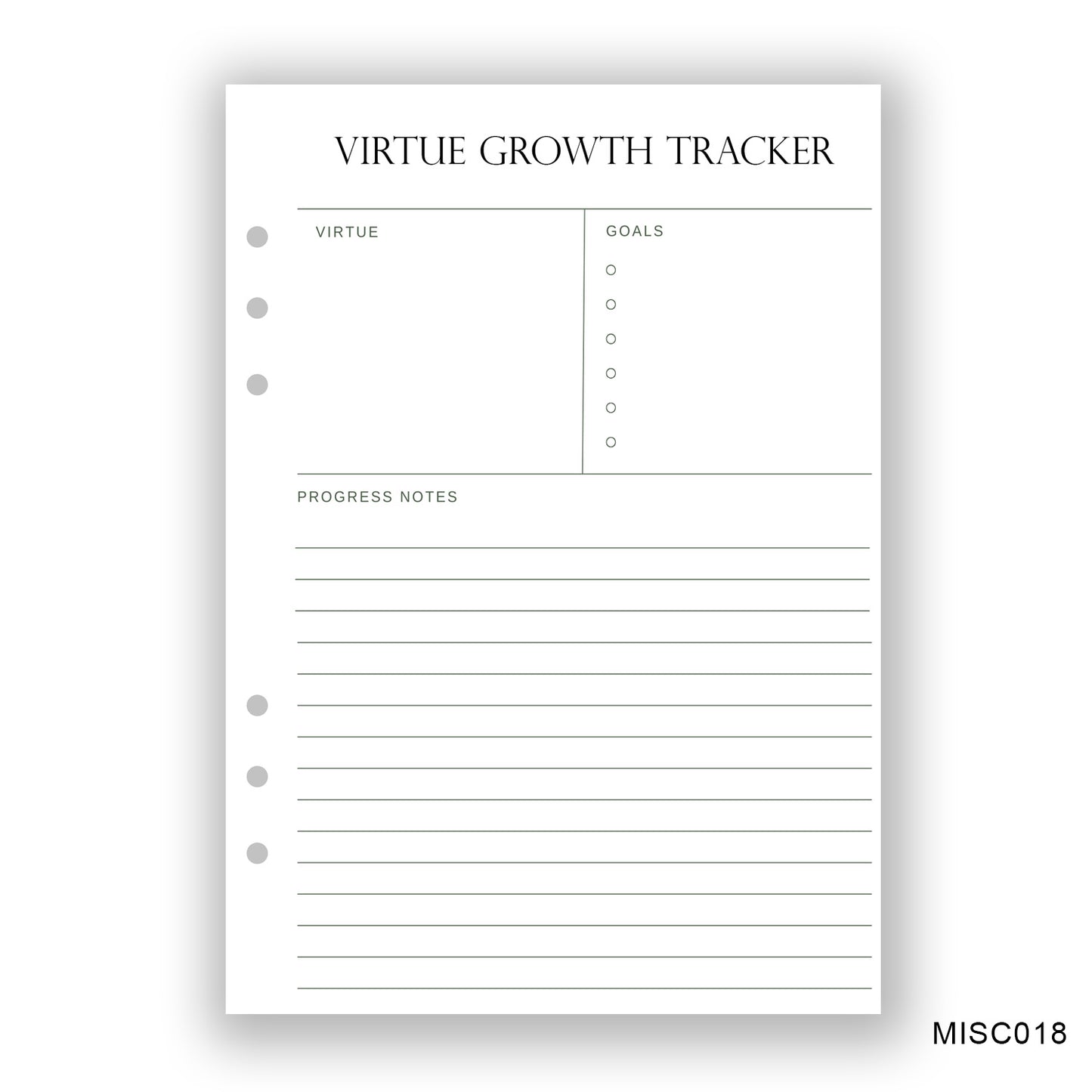 Virtue Growth Tracker, Journaling Page