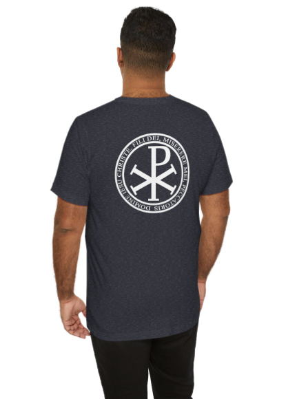 Men's Catholic t-shirt, Jesus Prayer, Chi Rho, Navy - RTS