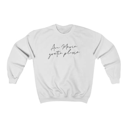 Ave Maria Catholic Sweatshirt Grey White Pink - S / White - Sweatshirt