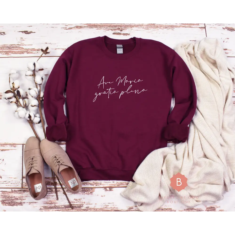 Ave Maria Catholic Sweatshirt Maroon Navy - Sweatshirt