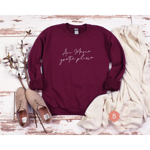 Ave Maria Catholic Sweatshirt Maroon Navy - Sweatshirt