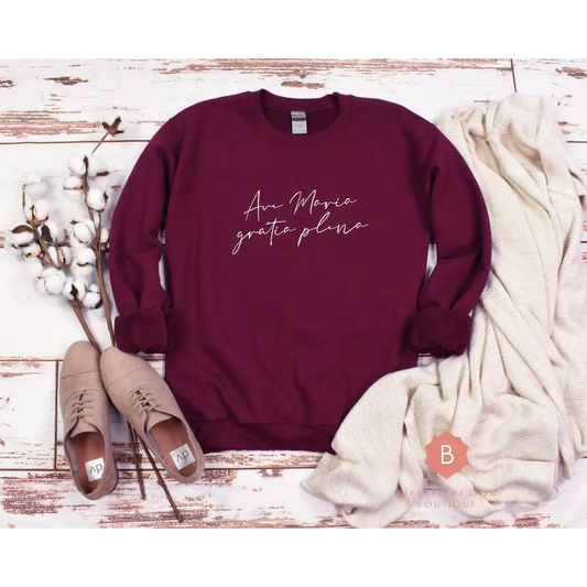 Ave Maria Catholic Sweatshirt Maroon Navy - Sweatshirt