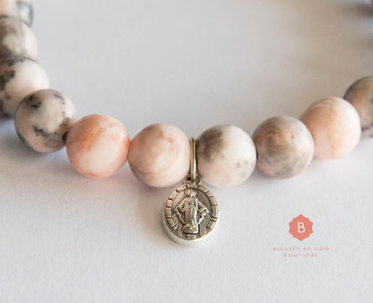 Catholic bracelet Miraculous Medal zebra jasper - bracelet