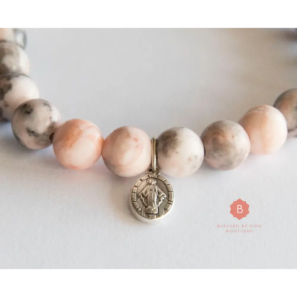 Catholic bracelet Miraculous Medal zebra jasper - bracelet