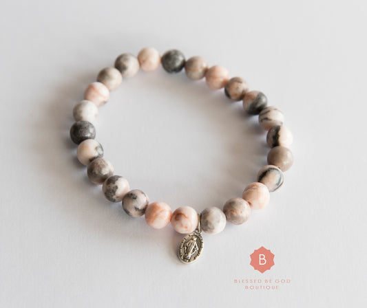 Catholic bracelet Miraculous Medal zebra jasper - bracelet