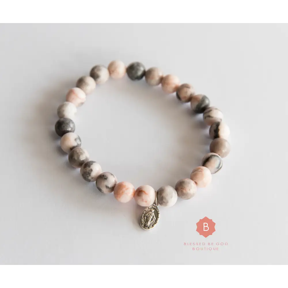 Catholic bracelet Miraculous Medal zebra jasper - bracelet