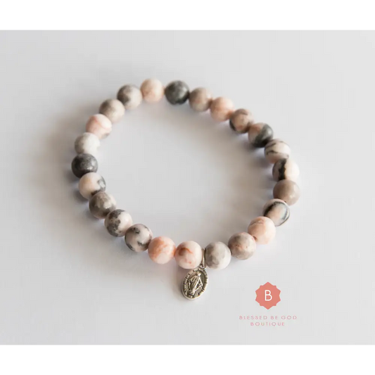 Catholic bracelet Miraculous Medal zebra jasper - bracelet