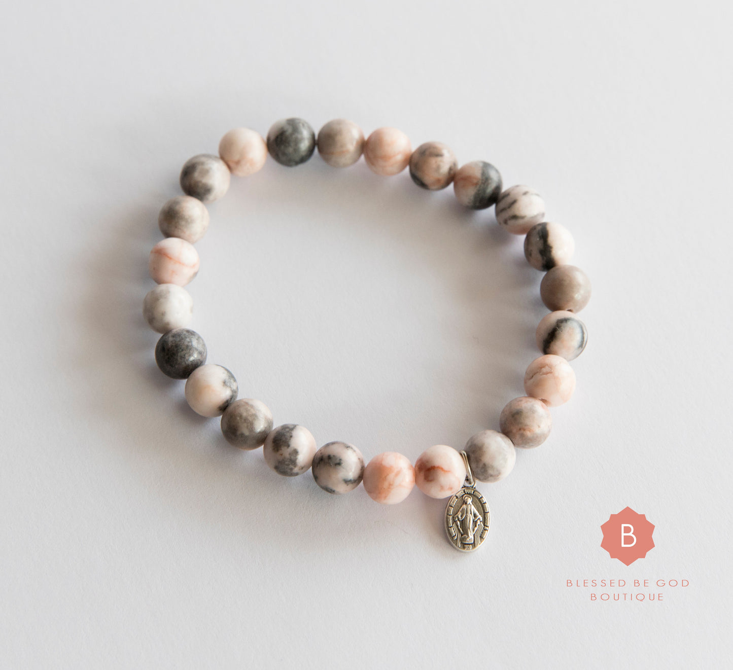 Catholic bracelet Miraculous Medal zebra jasper - bracelet