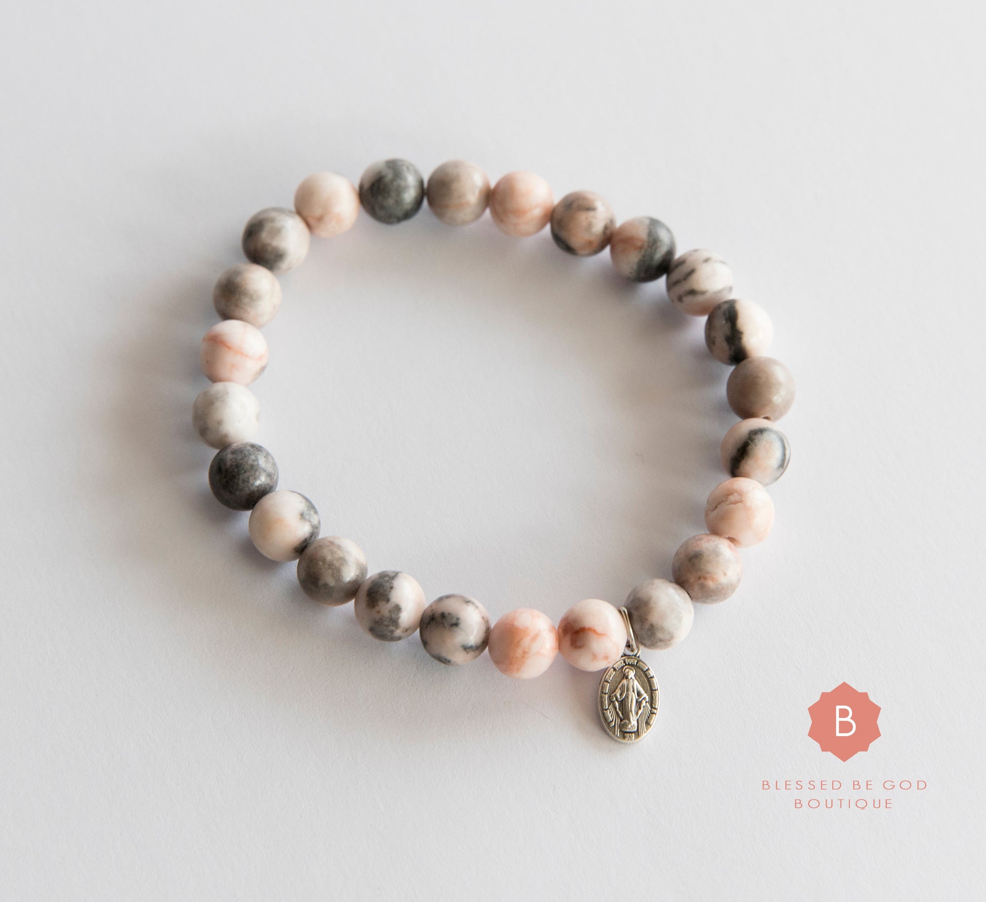 Catholic bracelet Miraculous Medal zebra jasper - bracelet