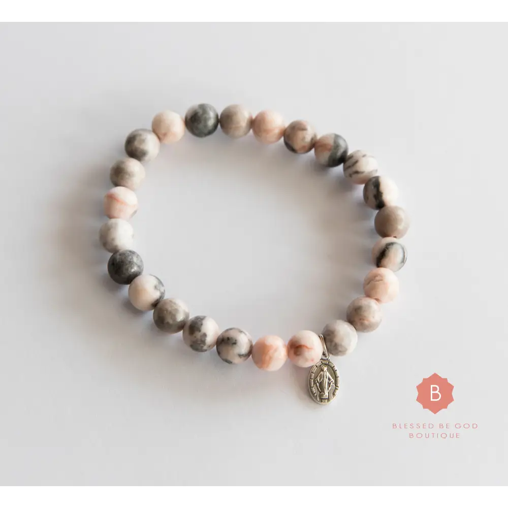 Catholic bracelet Miraculous Medal zebra jasper - bracelet