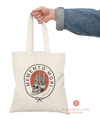 Catholic Canvas Tote Memento Mori - 15’’ x 16’’ / Natural - Bags