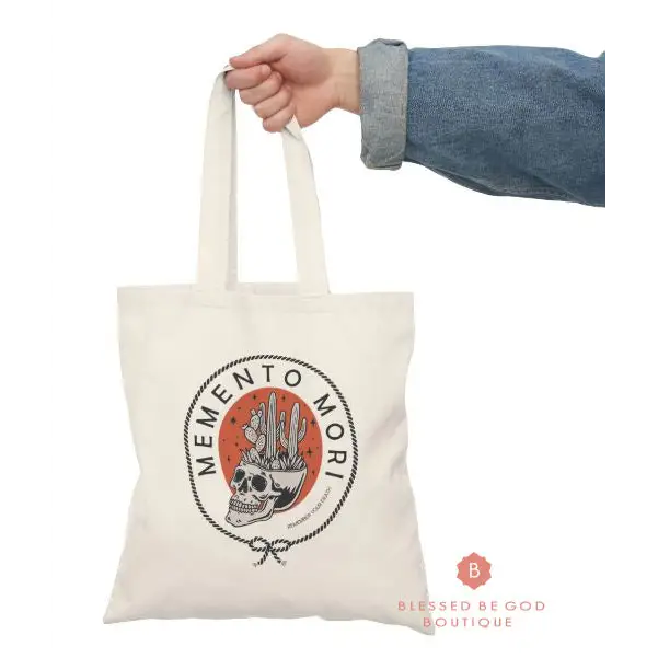 Catholic Canvas Tote Memento Mori - 15’’ x 16’’ / Natural - Bags