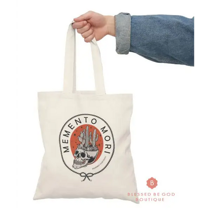 Catholic Canvas Tote Memento Mori - 15’’ x 16’’ / Natural - Bags