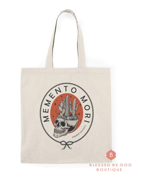 Catholic Canvas Tote Memento Mori - 15’’ x 16’’ / Natural - Bags