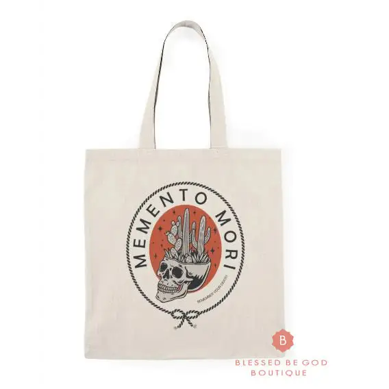 Catholic Canvas Tote Memento Mori - 15’’ x 16’’ / Natural - Bags