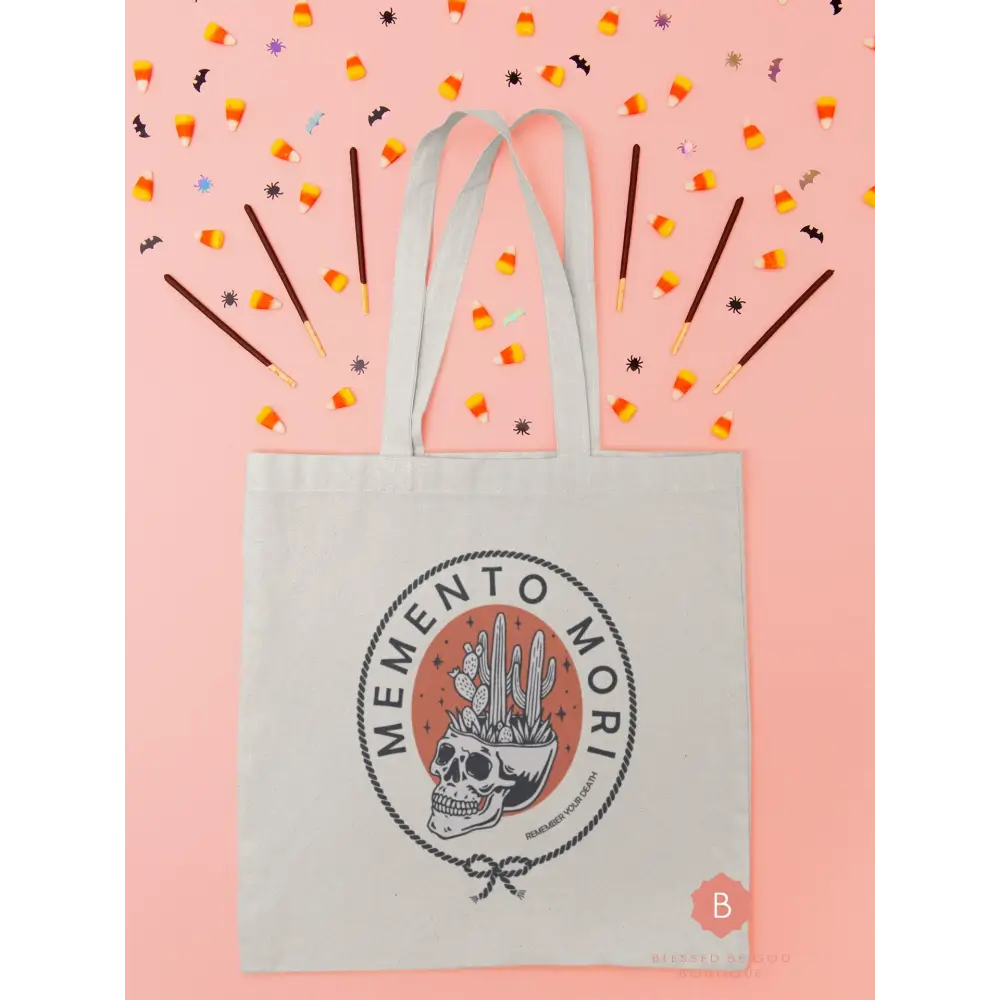 Catholic Canvas Tote Memento Mori - 15’’ x 16’’ / Natural - Bags