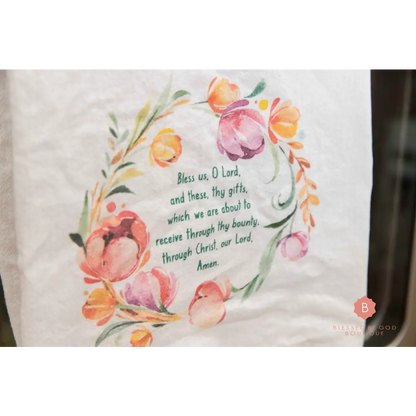 Catholic Dish Towel Catholic Prayer Before Meals Grace Before Meals - White / 28’’ × 28’’ - Home Decor