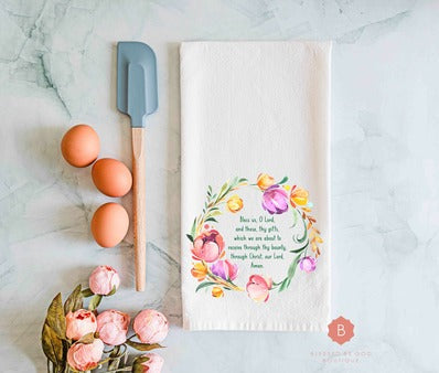 Catholic Dish Towel Catholic Prayer Before Meals Grace Before Meals - White / 28’’ × 28’’ - Home Decor