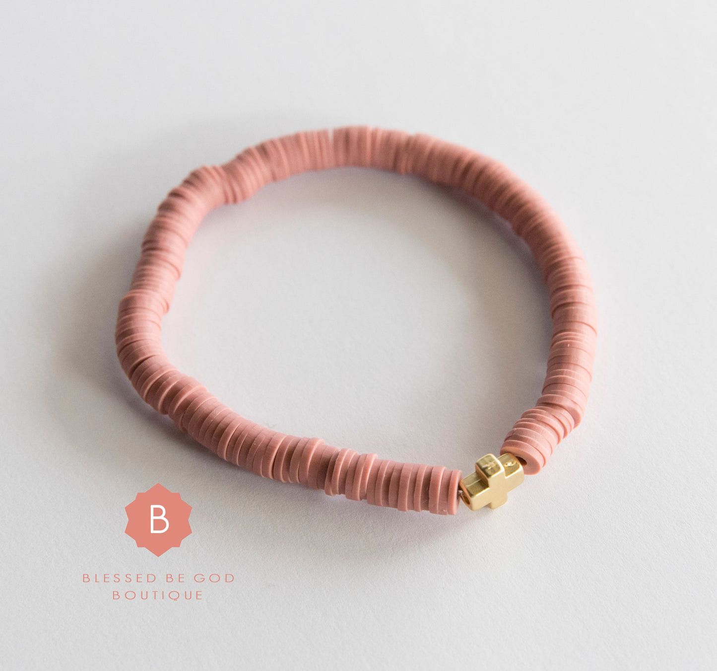 Catholic Heishi bracelet cross mauve - bracelet