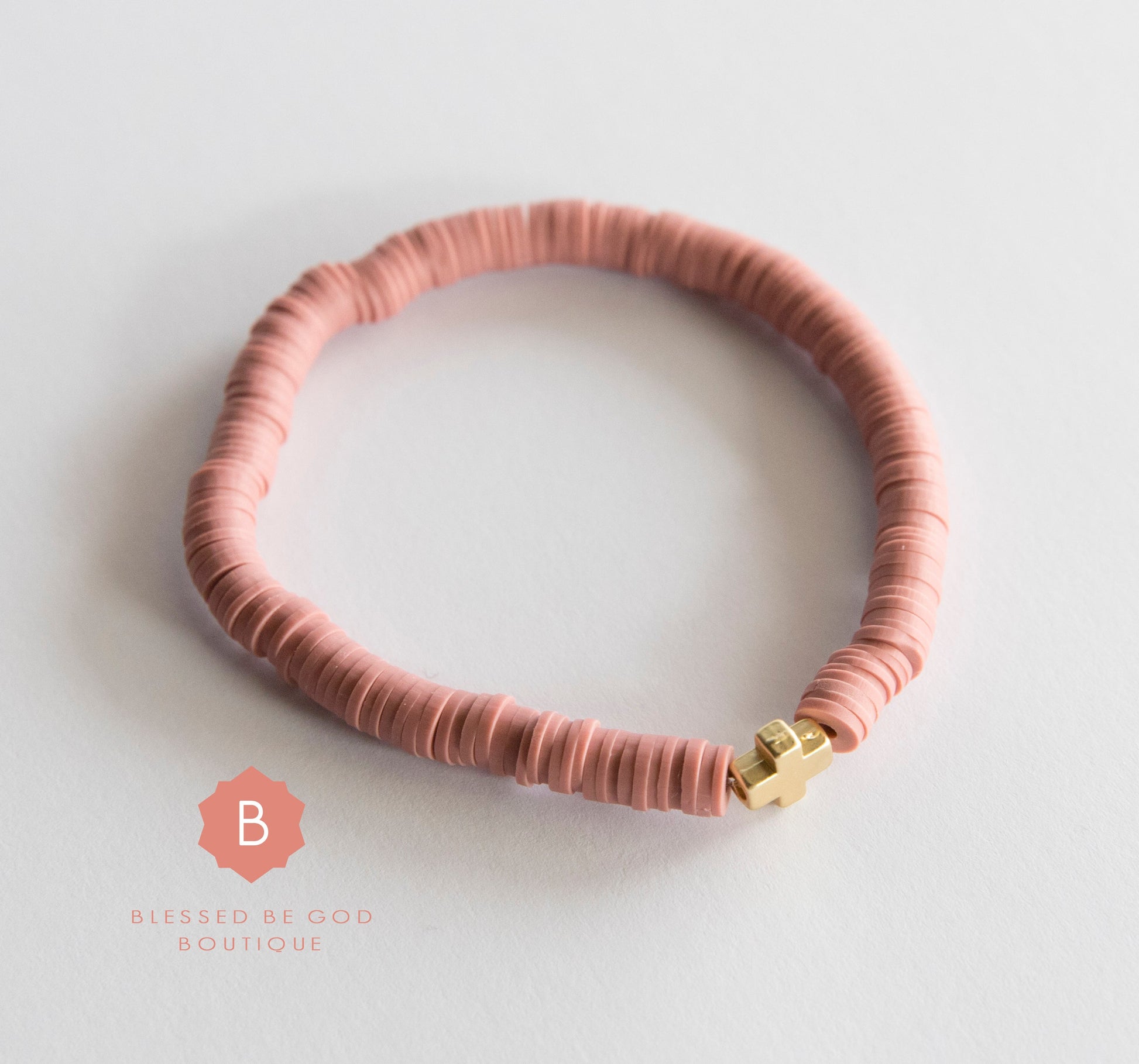 Catholic Heishi bracelet cross mauve - bracelet