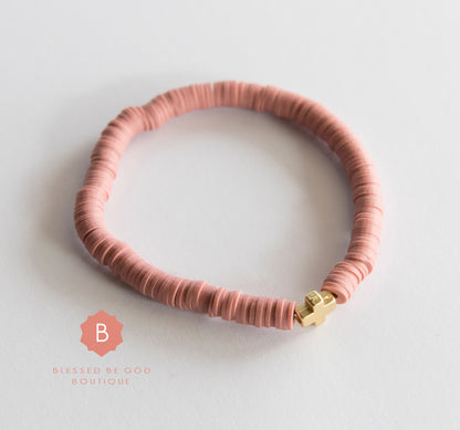 Catholic Heishi bracelet cross mauve - bracelet